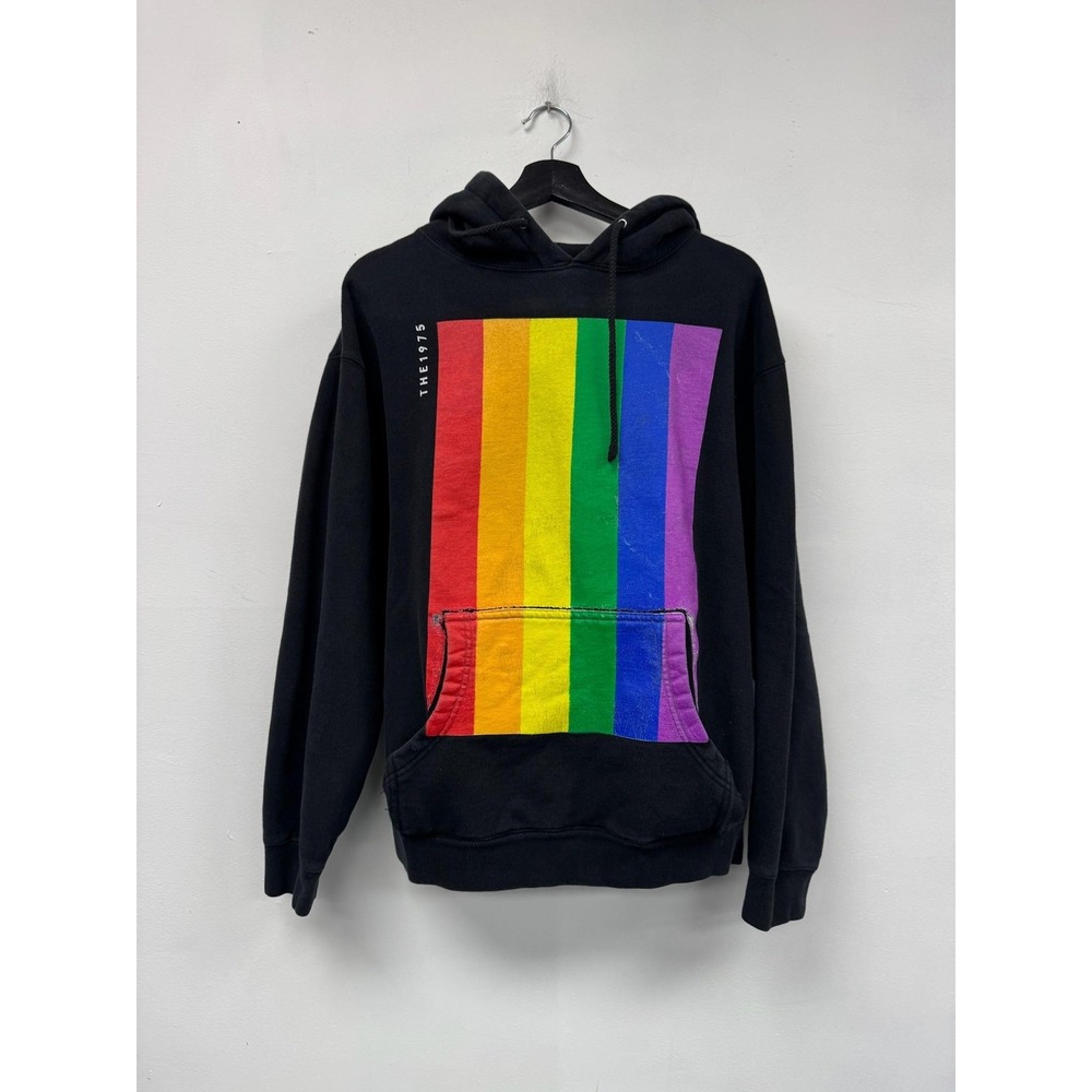 The 1975 Pride Rainbow Hoodie Mens Large Black Fleece Band Tour Graphic Pullover